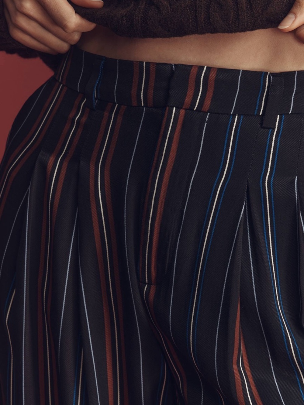 NWT Anthropologie The Avery Striped Silky Pleated Trousers by Maeve Sz XLP - Picture 3 of 11